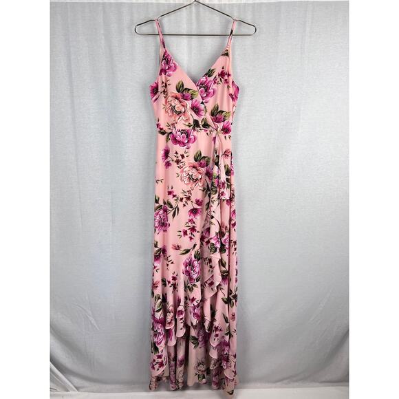 Lulus Dress Bodacious Bella Pink Floral Maxi Ruffle Feminine Romantic Formal - Picture 1 of 9